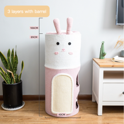 Integrated Large Cute Rabbit Removable Sisal Barrel With Double-layer & Three-layer Cat House
