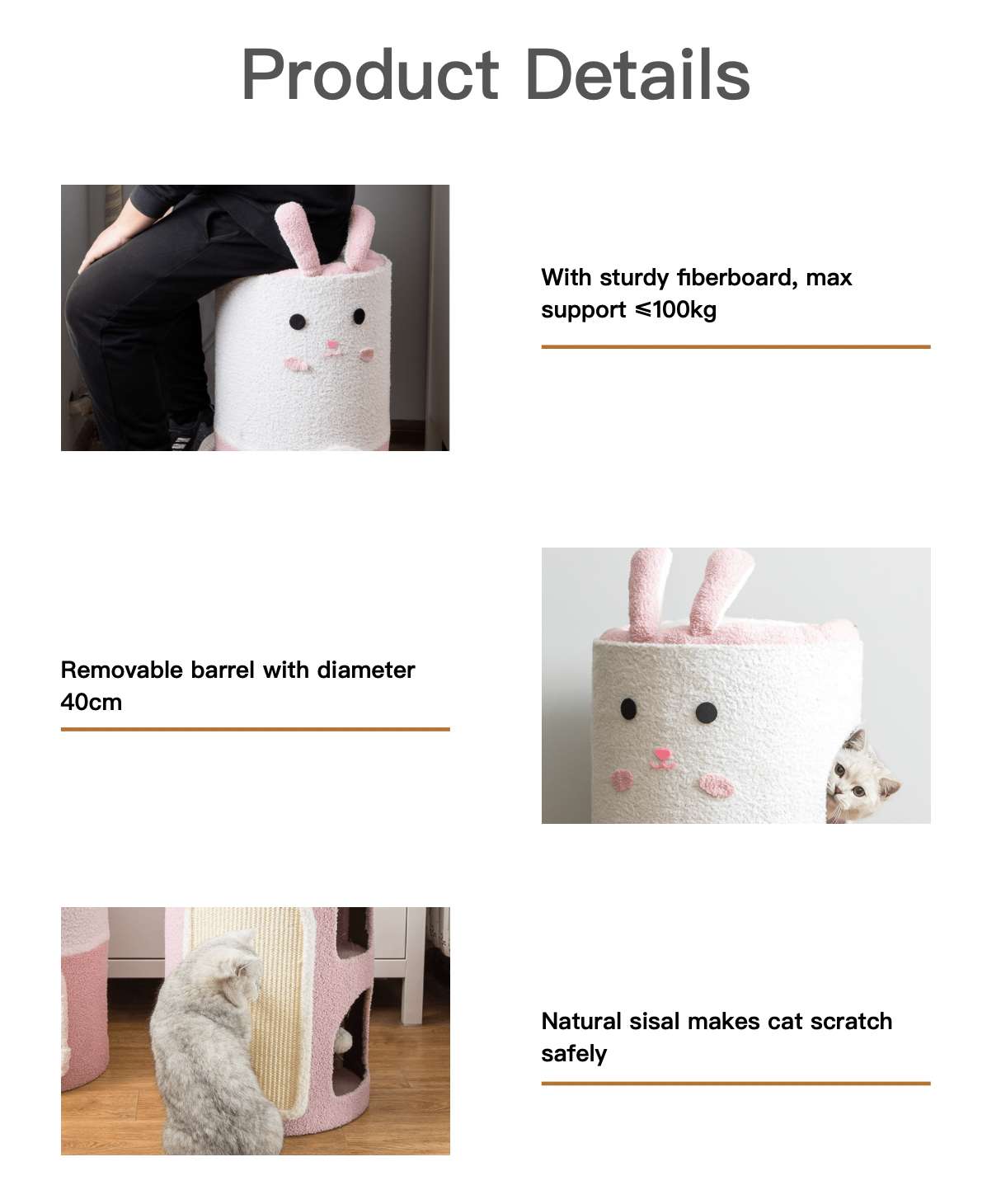 Integrated Large Cute Rabbit Removable Sisal Barrel With Double-layer & Three-layer Cat House