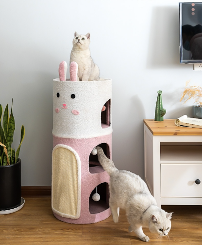 Integrated Large Cute Rabbit Removable Sisal Barrel With Double-layer & Three-layer Cat House