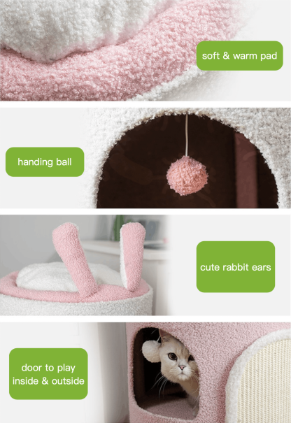 Integrated Large Cute Rabbit Removable Sisal Barrel With Double-layer & Three-layer Cat House