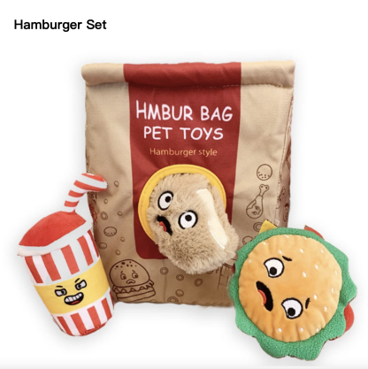 Dog Sounding Plush Toys Chasing Interactive Chew Toys Pet Paper Sound Toys Potato Chips Cheese Balls Hamburger Set