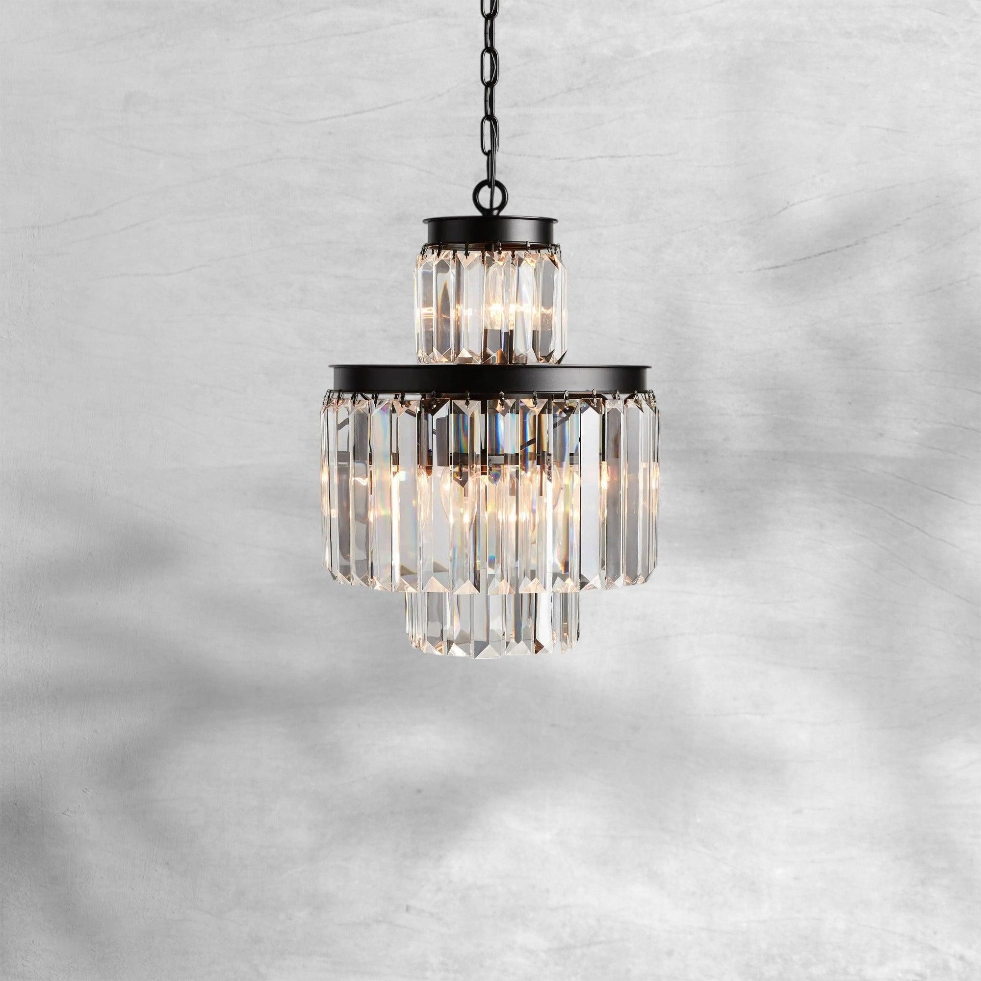 Leyland 6-Light Chandelier Faceted Glass Crystals Rustic Iron Frame