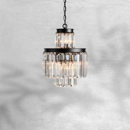 Leyland 6-Light Chandelier Faceted Glass Crystals Rustic Iron Frame