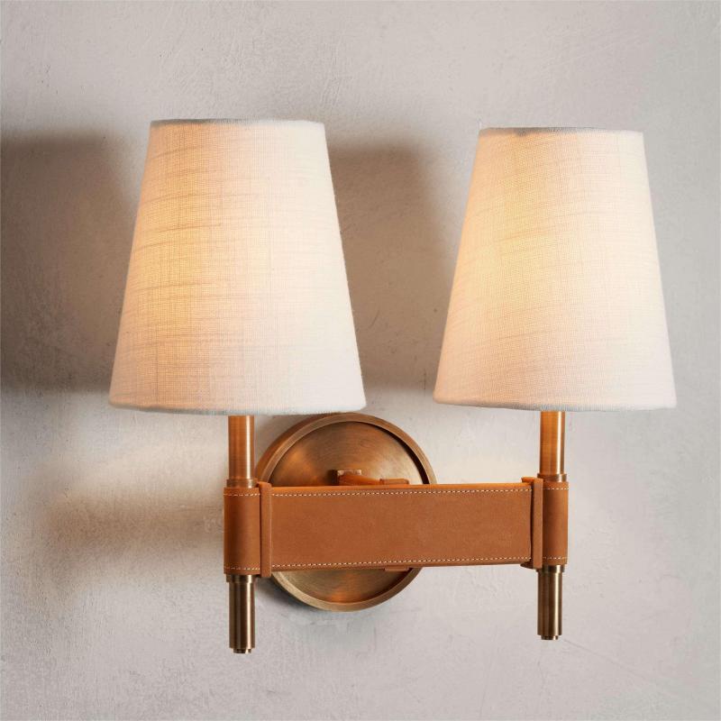 Hasting 2-Light Brass Wall Sconce with Linen Shade
