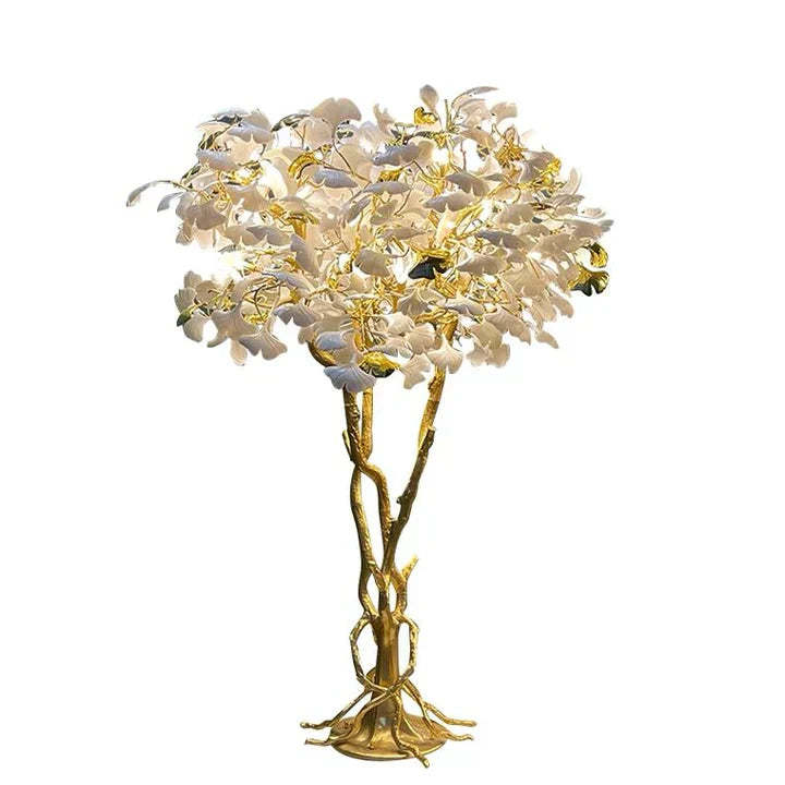 Luxury Creative White Ceramic Ginkgo Biloba Copper Branch Art Design Floor Lamps for Living Room/Bedroom/Dressing Room