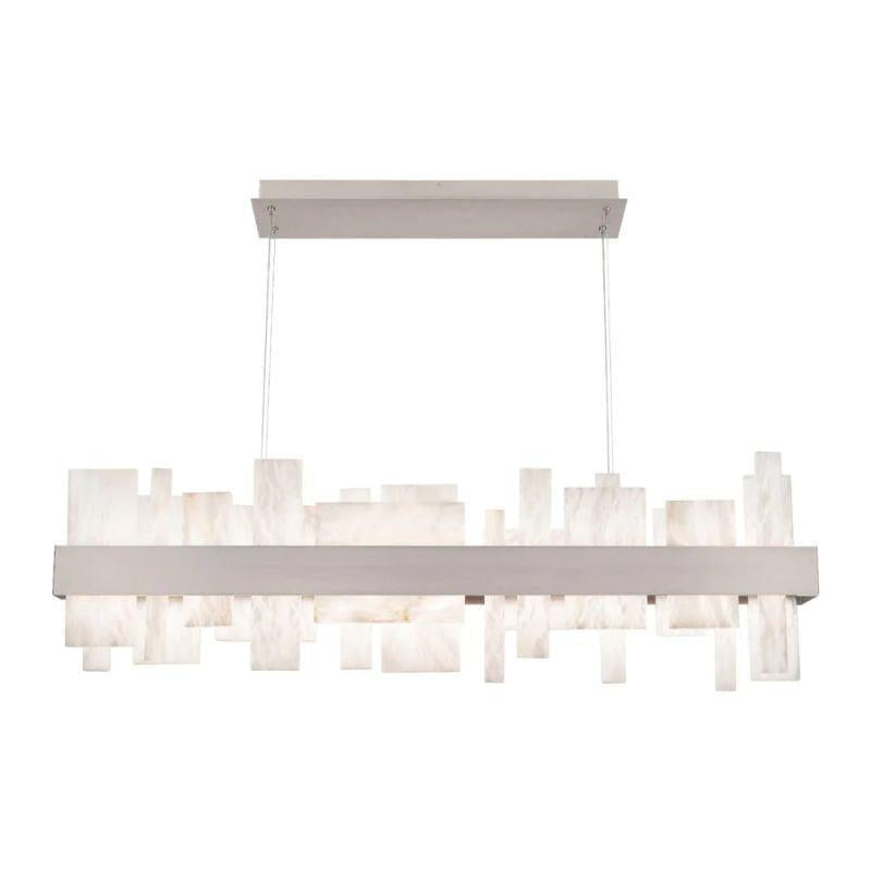 Acropolis 46in LED Linear Alabaster Chandelier-chandeliers for dining room,chandeliers for stairways,chandeliers for foyer,chandeliers for bedrooms,chandeliers for kitchen,chandeliers for living room-Brushed Nickel-winglightingus