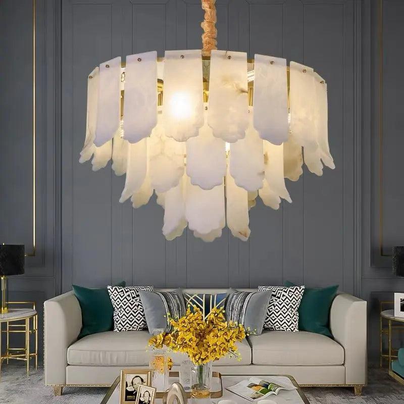 Alabaster Brass Multi-Layer Chandelier Lamp-3 Layer-winglightingus