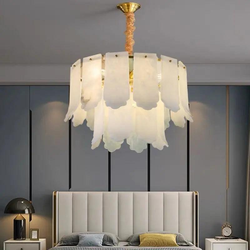 Alabaster Brass Multi-Layer Chandelier Lamp-2 Layer-winglightingus