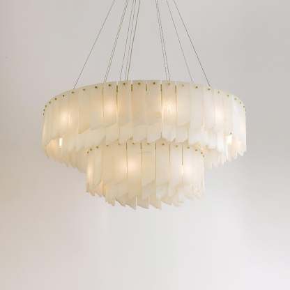 Alabaster Cascade Tiered Chandelier 27.6-27.6" x H 21.7" / Dia 80cm x H 150cm-Brass & White-winglightingus