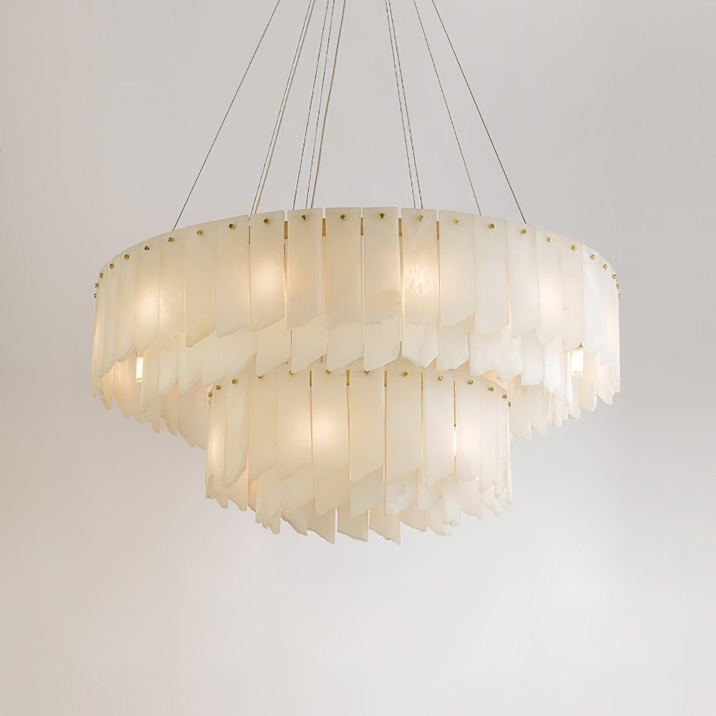 Alabaster Cascade Tiered Chandelier 27.6-27.6" x H 21.7" / Dia 100cm x H 150cm-Brass & White-winglightingus