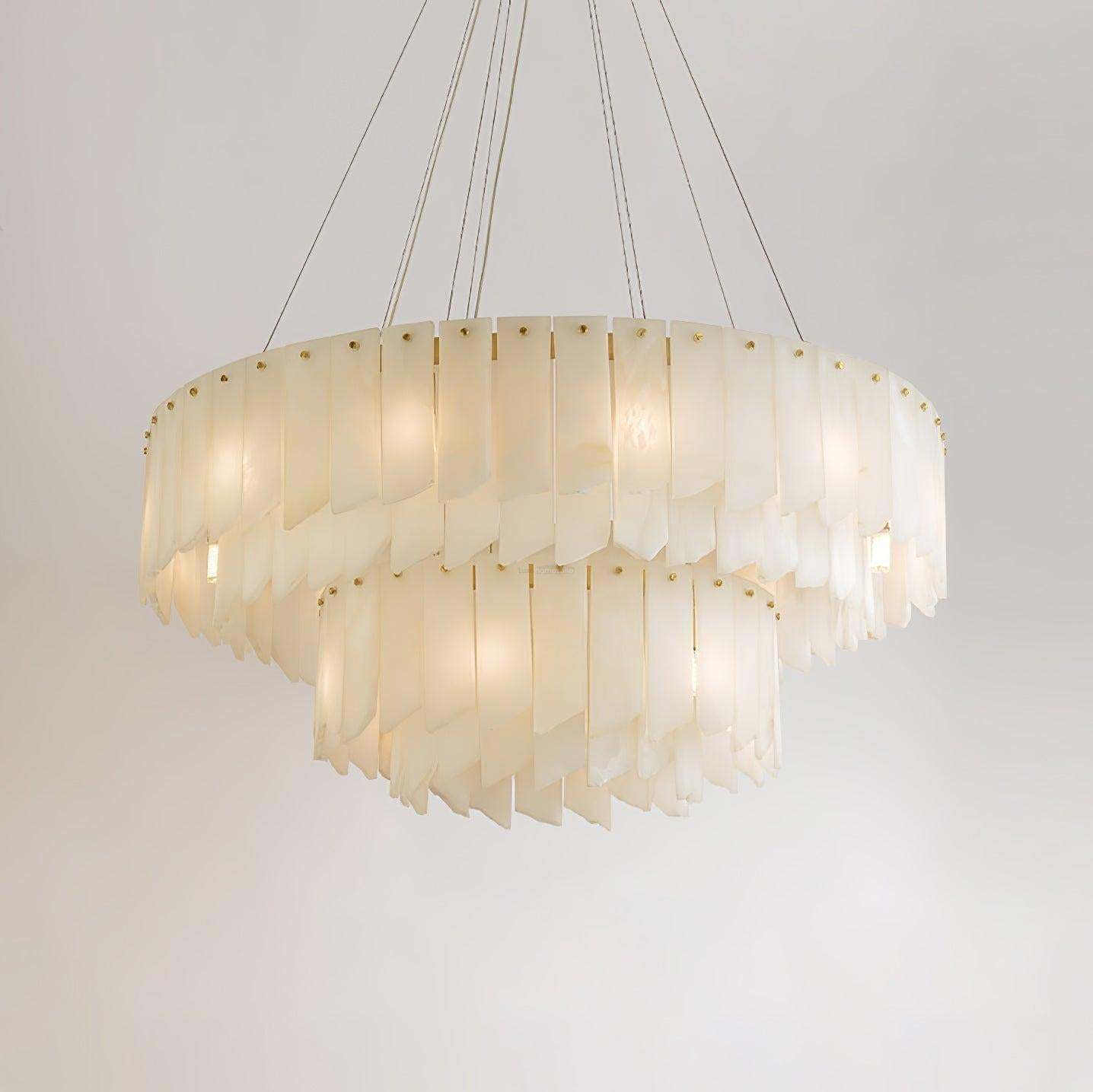 Alabaster Cascade Tiered Chandelier 27.6-27.6" x H 21.7" / Dia 100cm x H 150cm-Brass & White-winglightingus