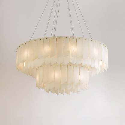 Alabaster Cascade Tiered Chandelier 27.6-27.6" x H 21.7" / Dia 100cm x H 150cm-Brass & White-winglightingus
