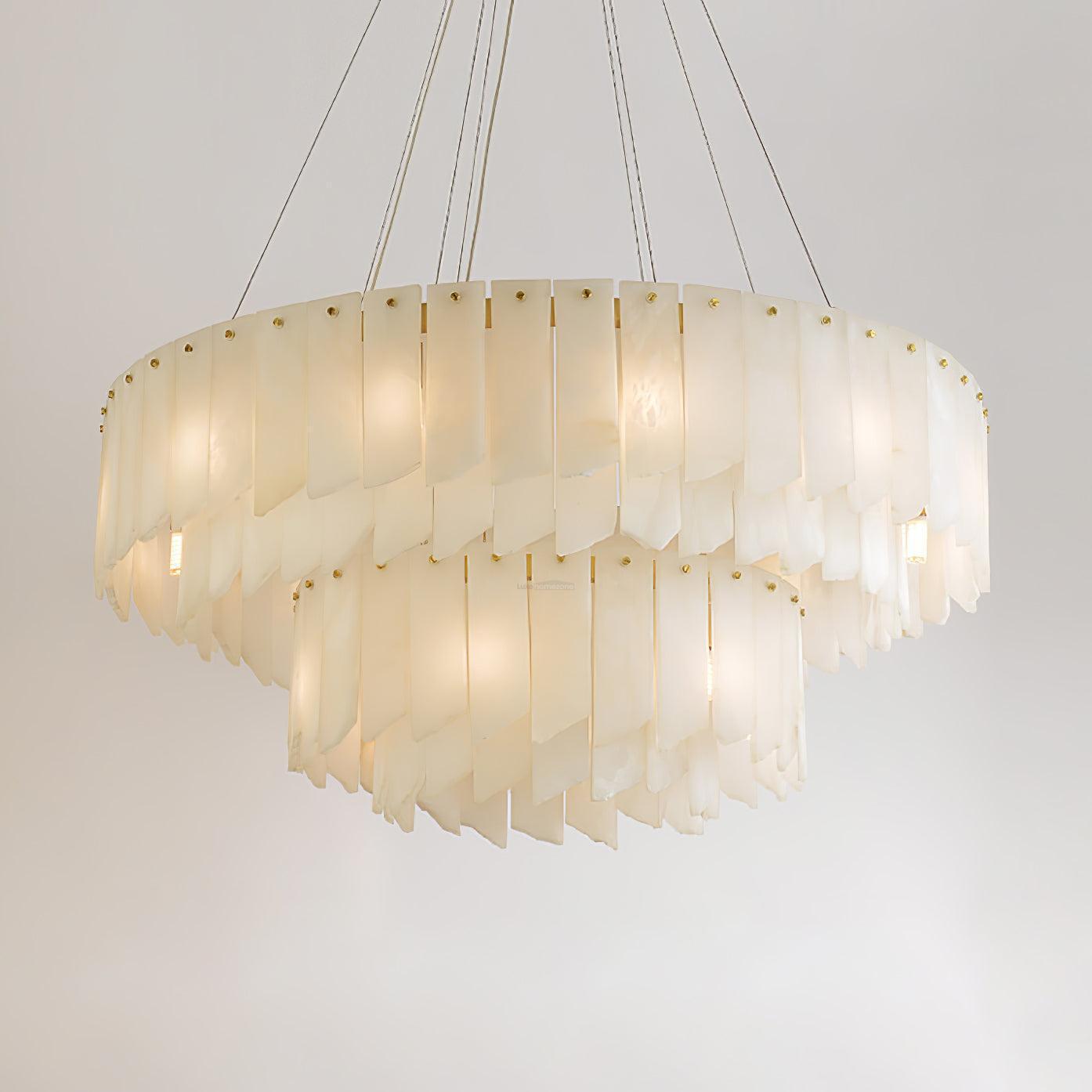 Alabaster Cascade Tiered Chandelier 27.6-27.6" x H 21.7" / Dia 120cm x H 150cm-Brass & White-winglightingus