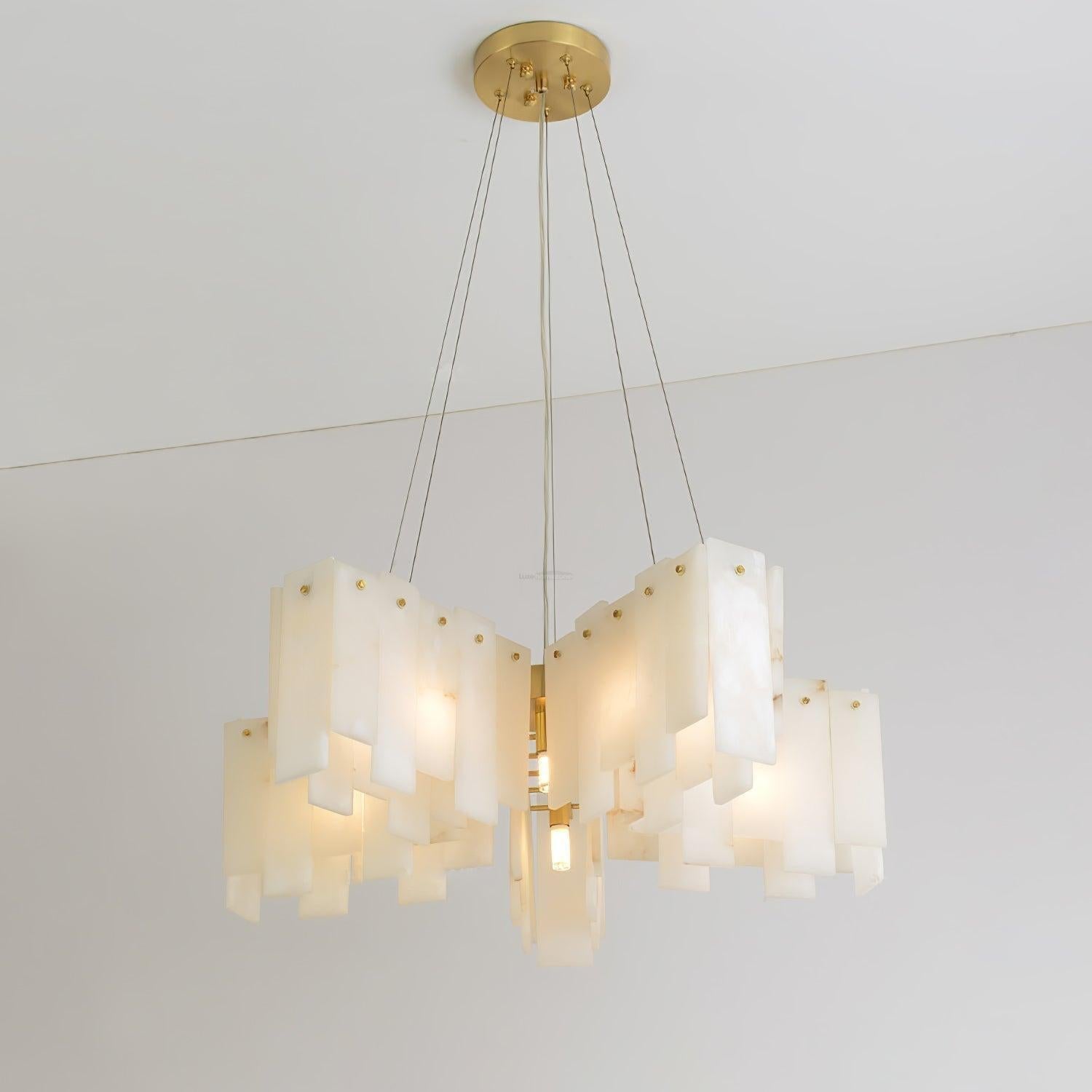 Alabaster Cascade Tiered Chandelier 27.6-27.6" x H 21.7" / Dia 65cm x H 150cm-Brass & White-winglightingus