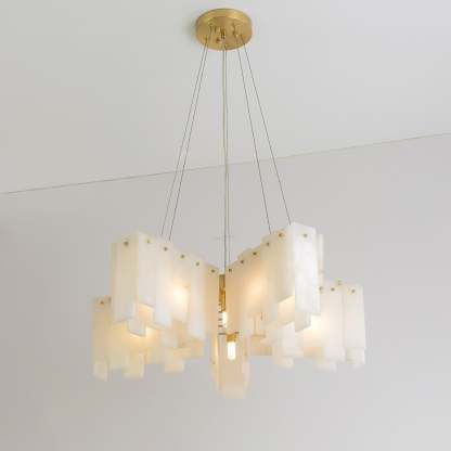 Alabaster Cascade Tiered Chandelier 27.6-27.6" x H 21.7" / Dia 65cm x H 150cm-Brass & White-winglightingus