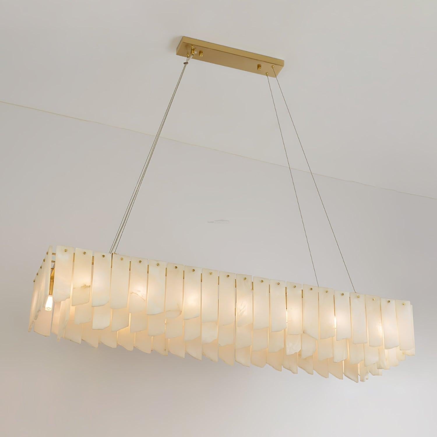 Alabaster Cascade Tiered Chandelier 27.6-L 2.6" x W 3.1" x H 23.6" / L 106cm x W 26cm x H 150cm-Brass & White-winglightingus
