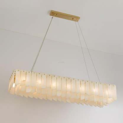 Alabaster Cascade Tiered Chandelier 27.6-L 2.6" x W 3.1" x H 23.6" / L 106cm x W 26cm x H 150cm-Brass & White-winglightingus