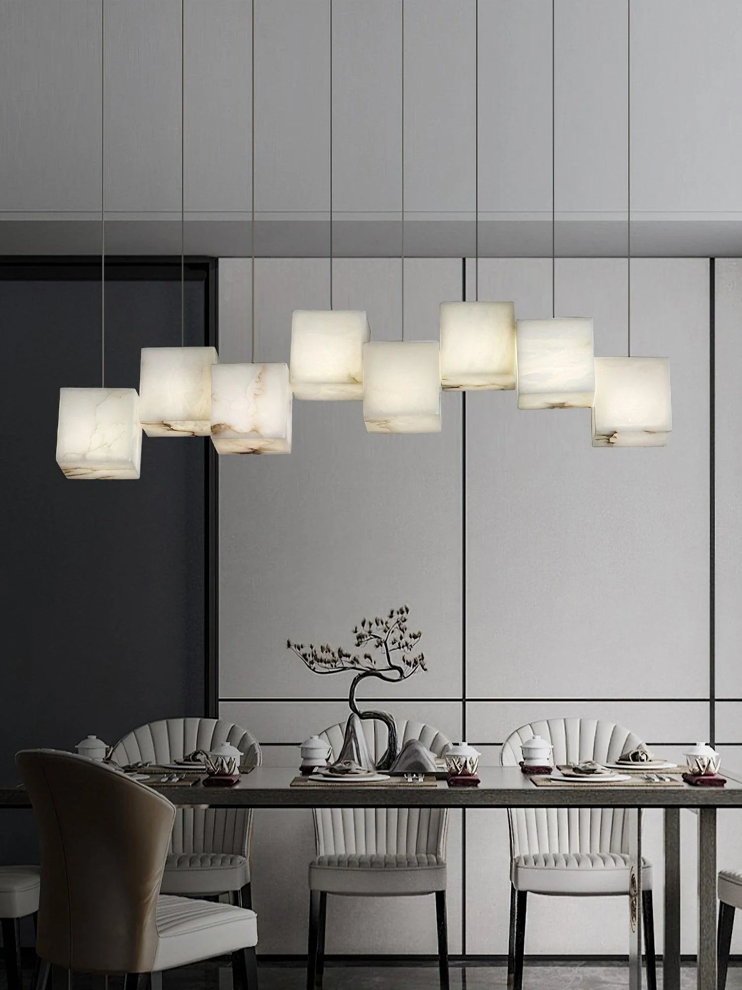 Alabaster Cubic Linear Chandelier-Chandelier-8 Lights: 37.8" L-winglightingus