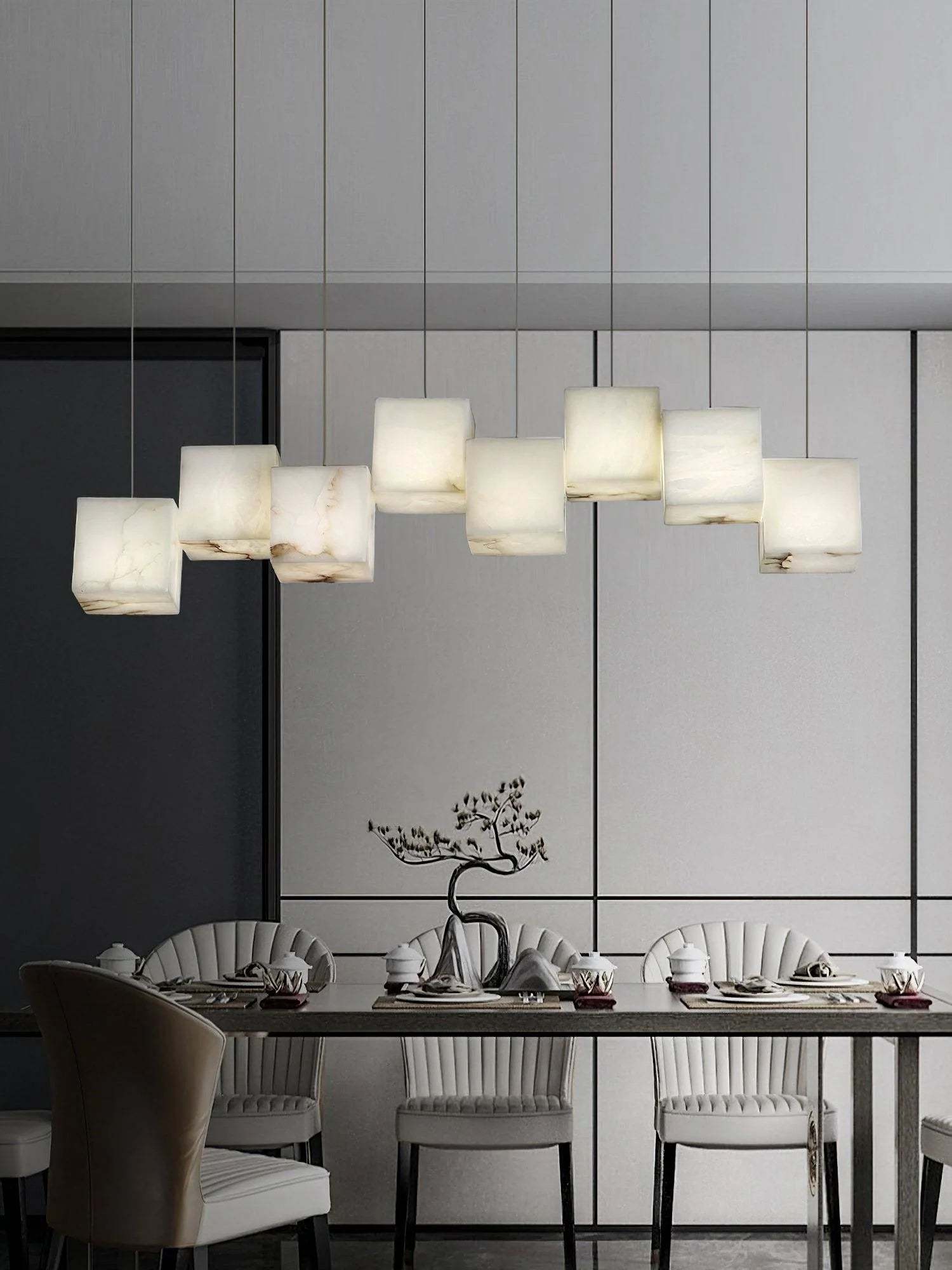 Alabaster Cubic Linear Chandelier-Chandelier-8 Lights: 37.8" L-winglightingus