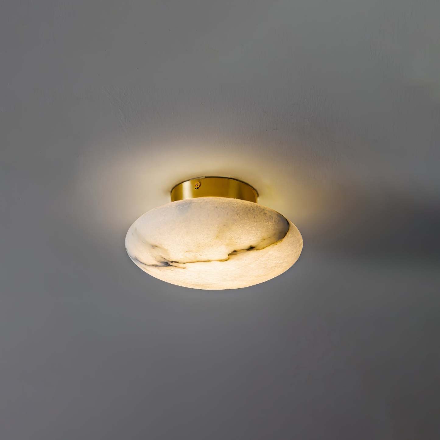 Alabaster Oval Ceiling Lamp - ∅ 7.9″ x H 3.9″Brass & WhiteWarm Lightwinglightingus