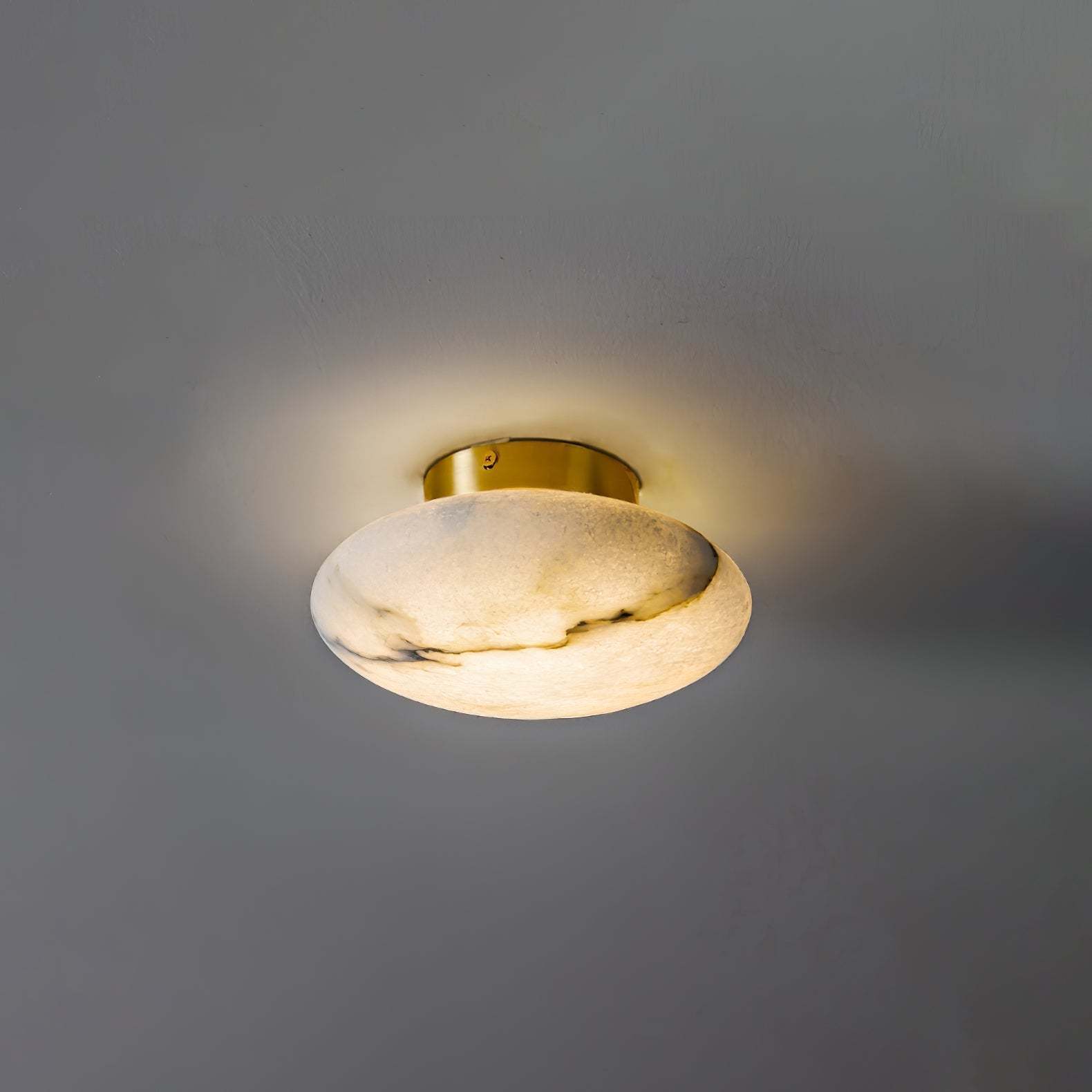 Alabaster Oval Ceiling Lamp - ∅ 7.9″ x H 3.9″Brass & WhiteWarm Lightwinglightingus