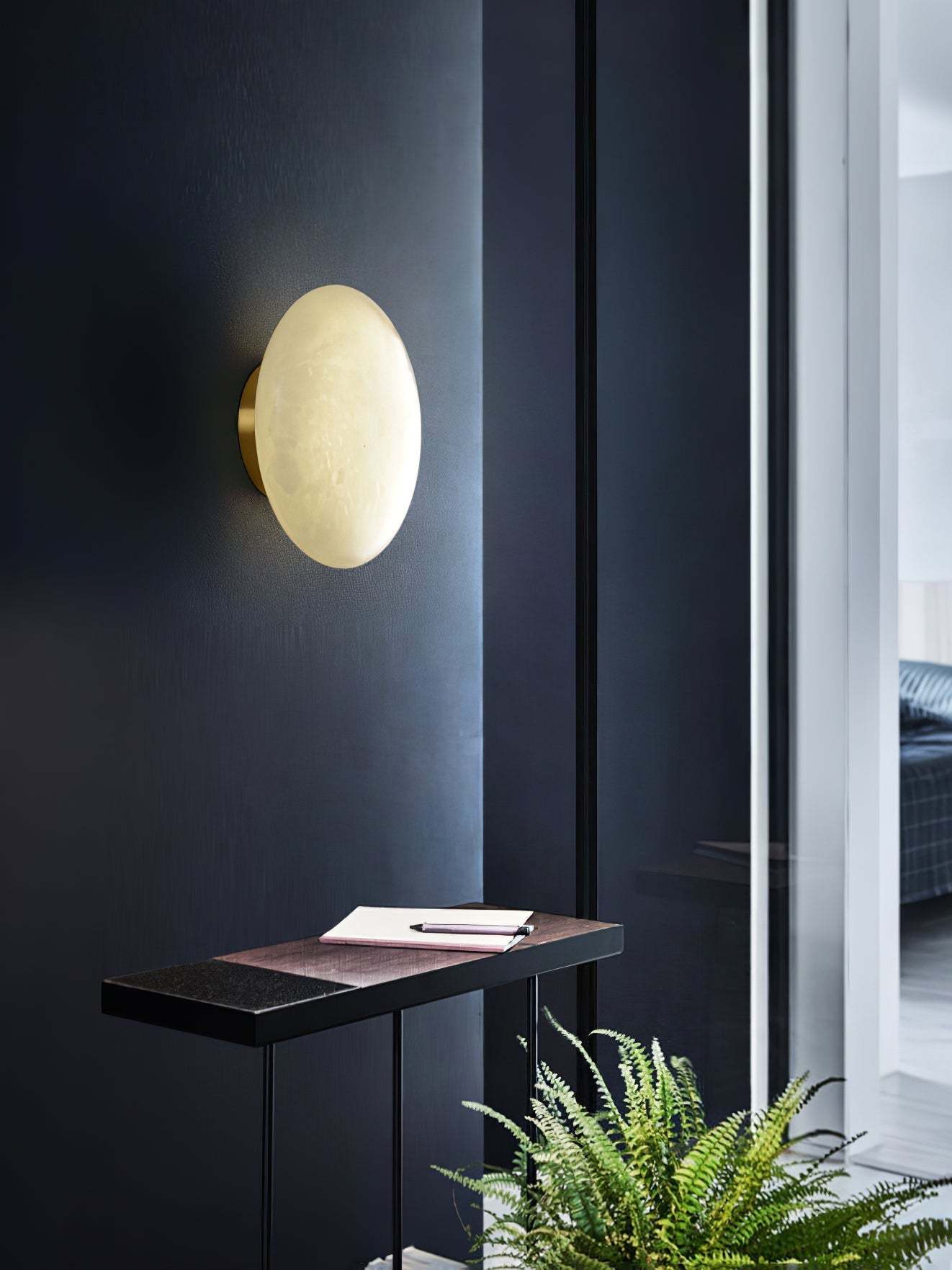 Alabaster Oval Ceiling Lamp - ∅ 7.9″ x H 3.9″Brass & WhiteWarm Lightwinglightingus