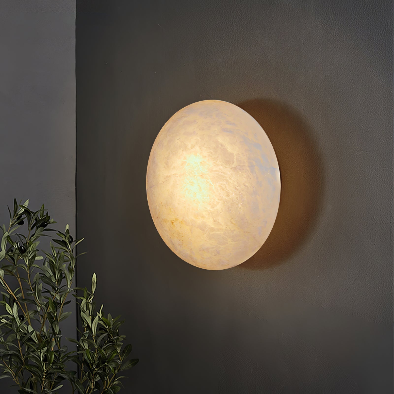 Alabaster Oval Ceiling Lamp - ∅ 7.9″ x H 3.9″Brass & WhiteWarm Lightwinglightingus