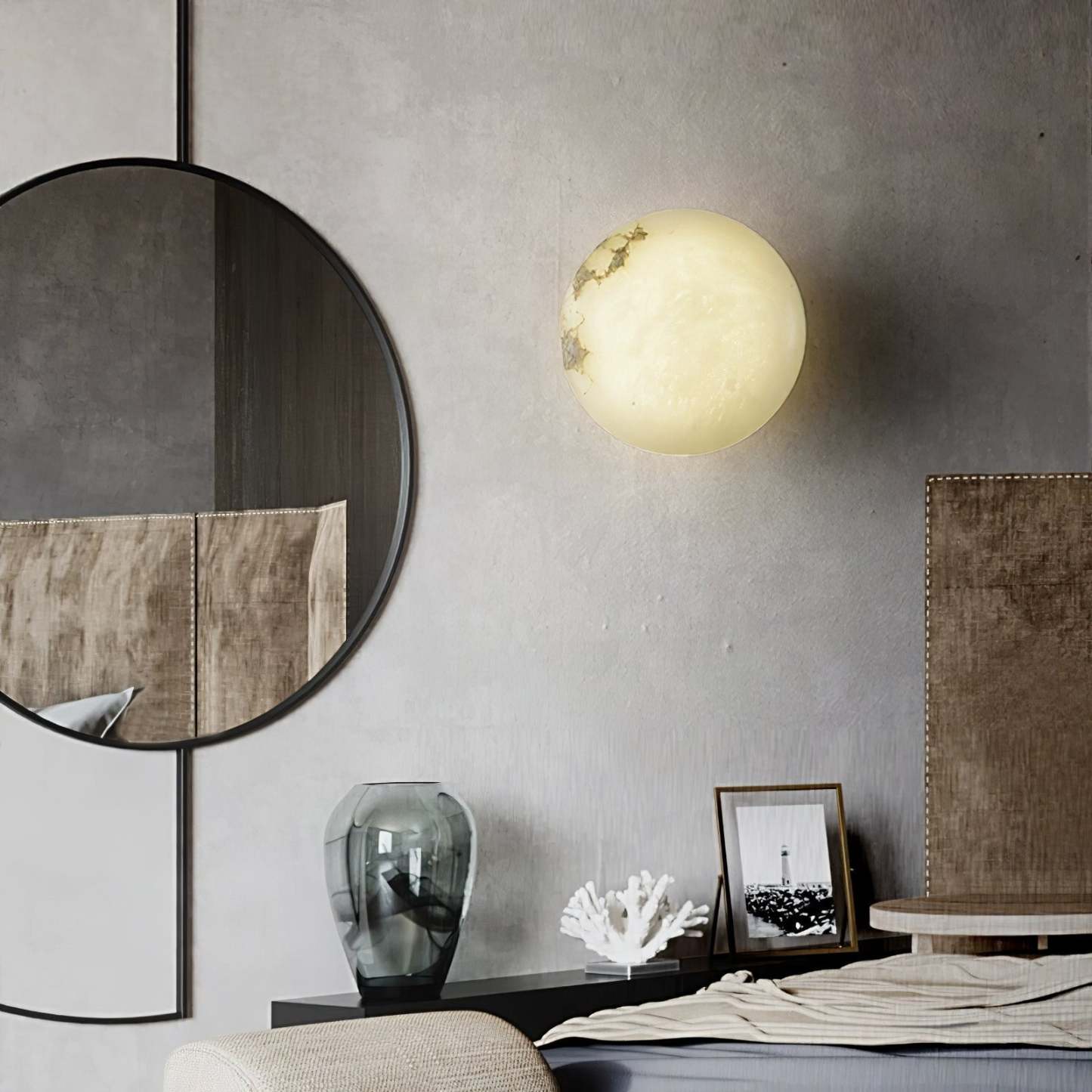 Alabaster Oval Ceiling Lamp - ∅ 7.9″ x H 3.9″Brass & WhiteWarm Lightwinglightingus