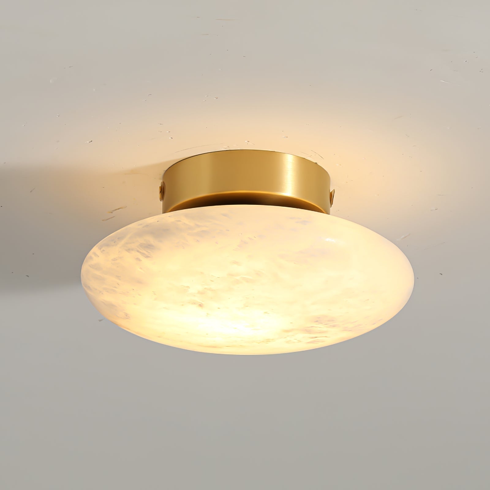 Alabaster Oval Ceiling Lamp - ∅ 7.9″ x H 3.9″Brass & WhiteWarm Lightwinglightingus