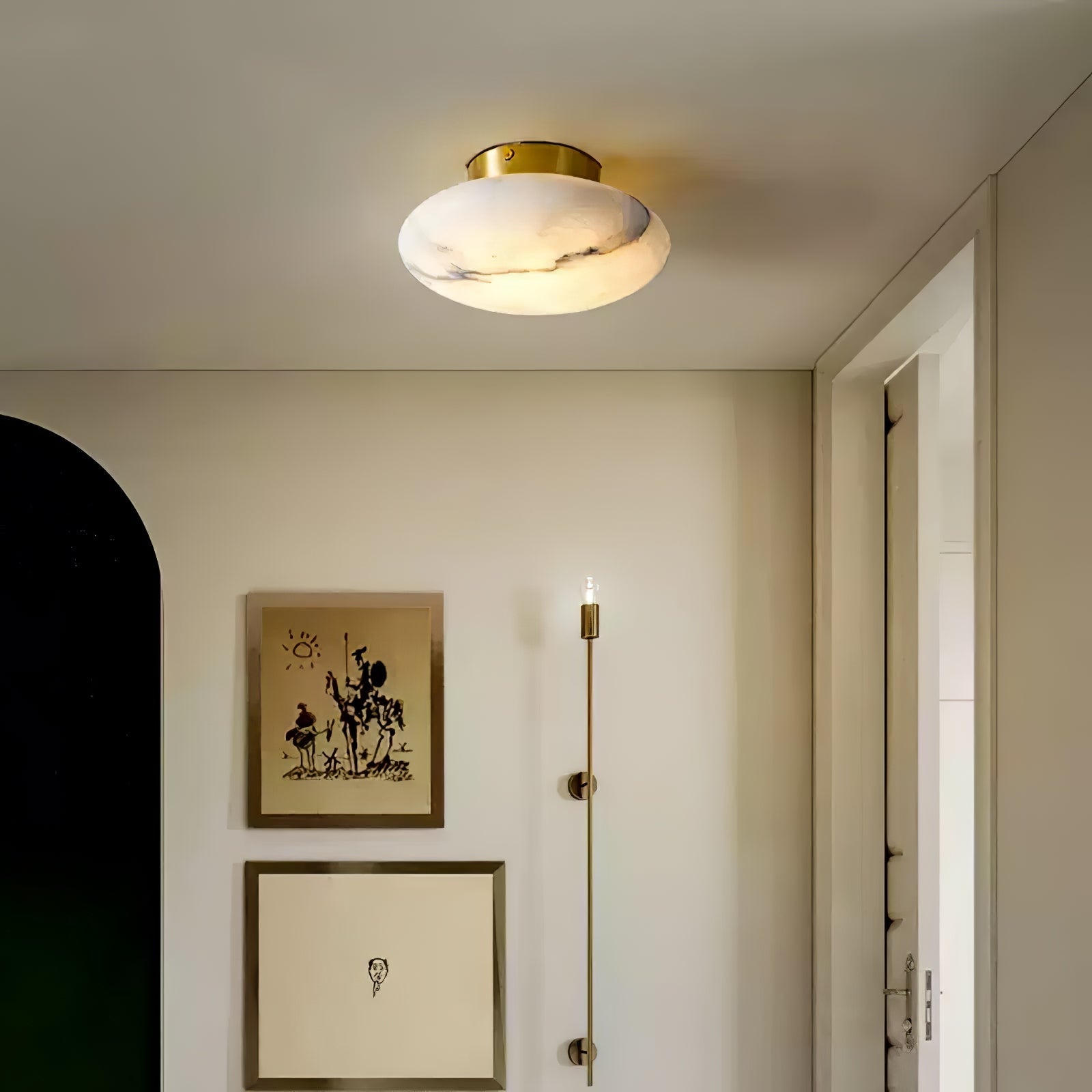 Alabaster Oval Ceiling Lamp - ∅ 7.9″ x H 3.9″Brass & WhiteWarm Lightwinglightingus