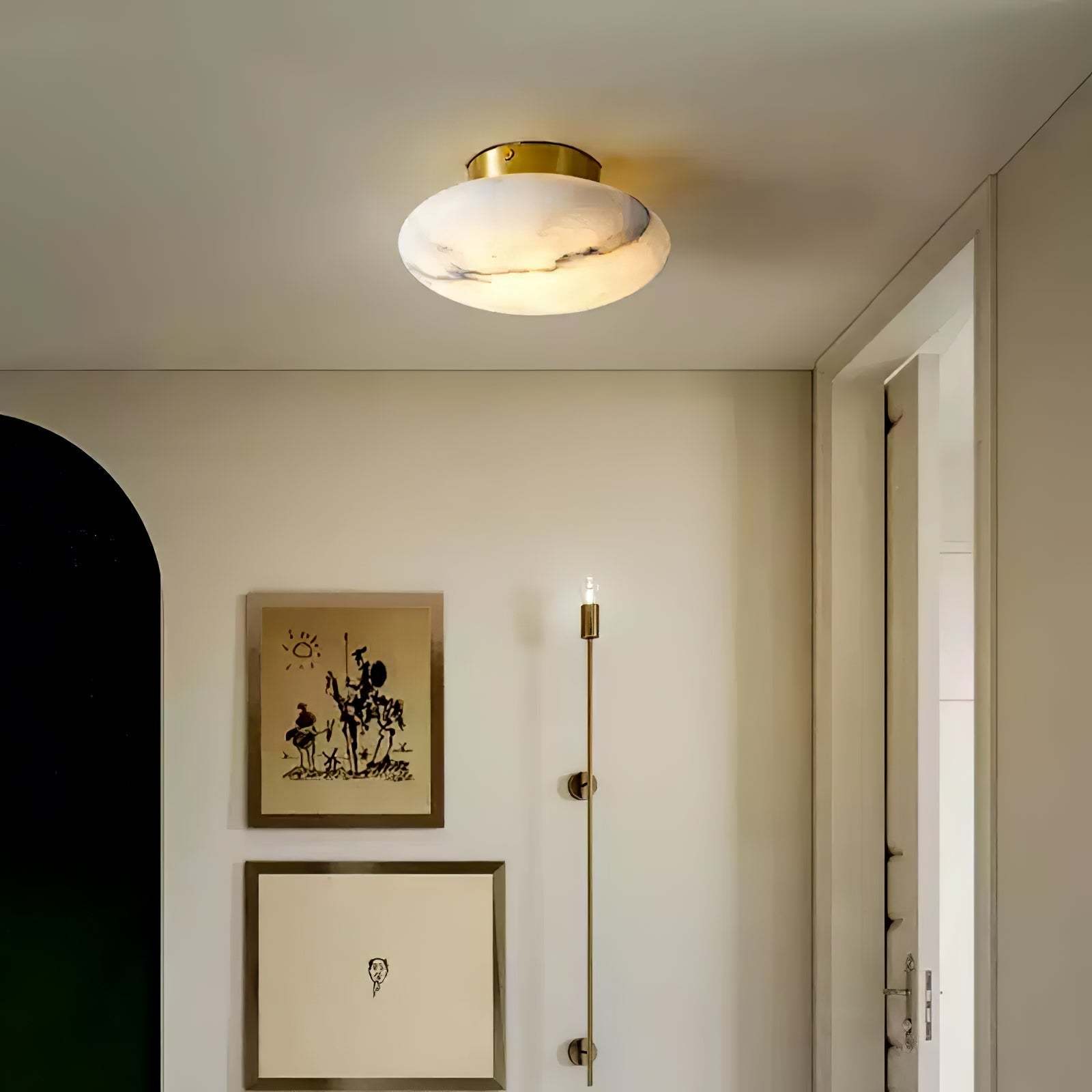 Alabaster Oval Ceiling Lamp - ∅ 7.9″ x H 3.9″Brass & WhiteWarm Lightwinglightingus