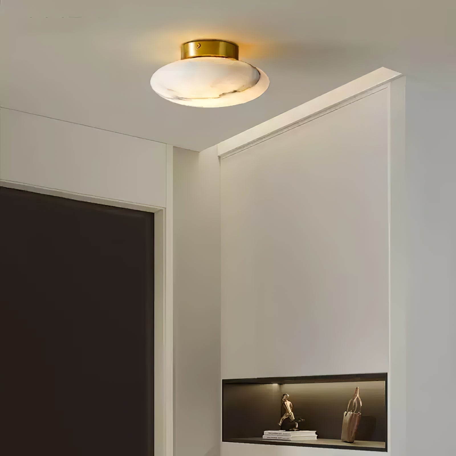 Alabaster Oval Ceiling Lamp - ∅ 7.9″ x H 3.9″Brass & WhiteWarm Lightwinglightingus