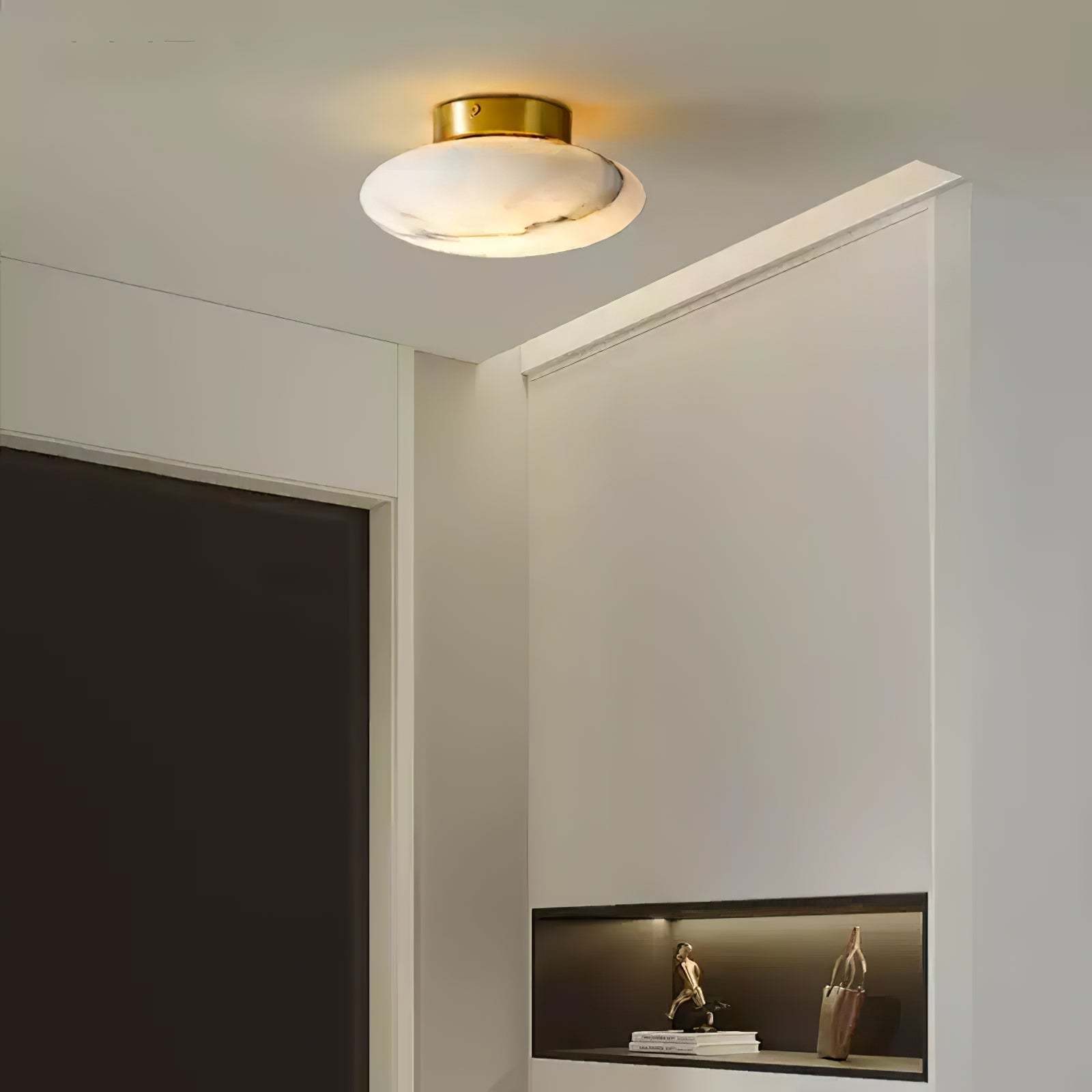 Alabaster Oval Ceiling Lamp - ∅ 7.9″ x H 3.9″Brass & WhiteWarm Lightwinglightingus