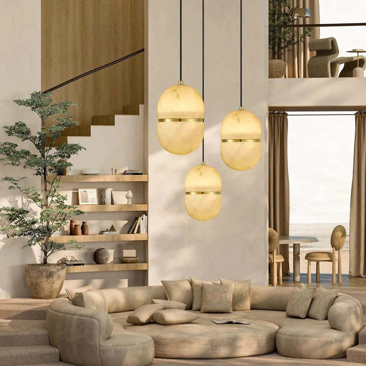 Alabaster Oval Pendant 5.9" D 7.1" D - winglightingus