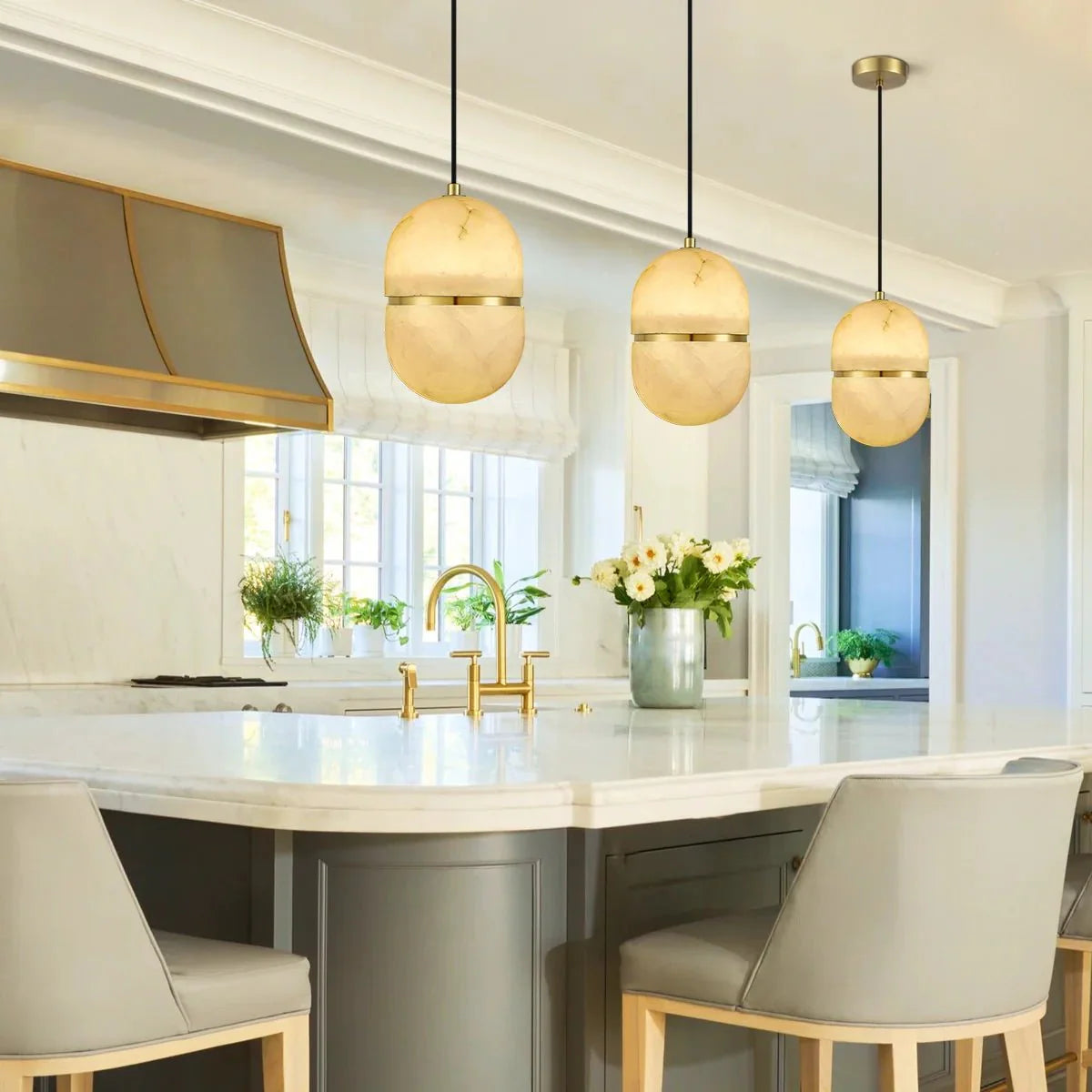 Alabaster Oval Pendant 5.9" D 7.1" D - winglightingus