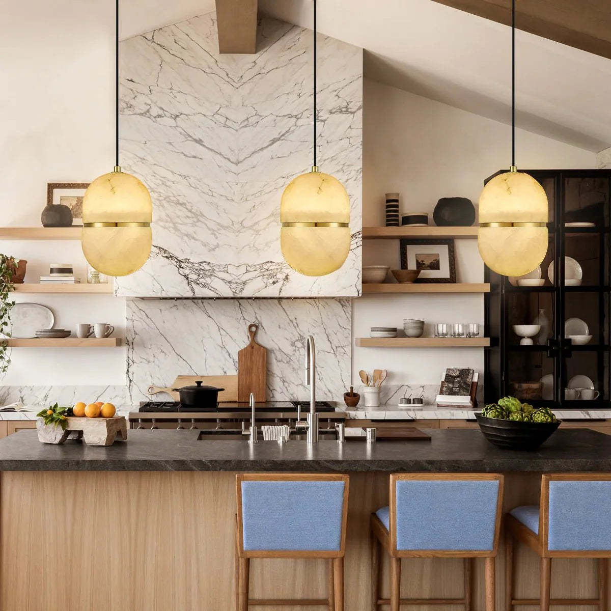 Alabaster Oval Pendant 5.9" D 7.1" D - winglightingus