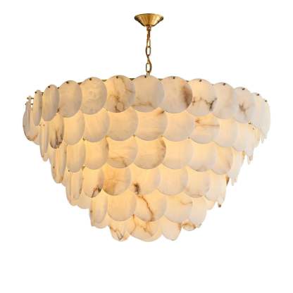 Alabaster Shell Brass Chandelier with 2/3/4/5/6 layer-6 layers 43.3" x H 35.4" / Dia 110cm x H 90cm-Brass & White-winglightingus