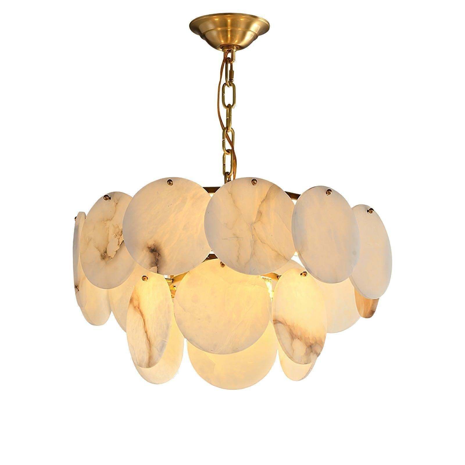 Alabaster Shell Brass Chandelier with 2/3/4/5/6 layer-2 layers 17.7" x H 17.7" / Dia 45cm x H 45cm-Brass & White-winglightingus