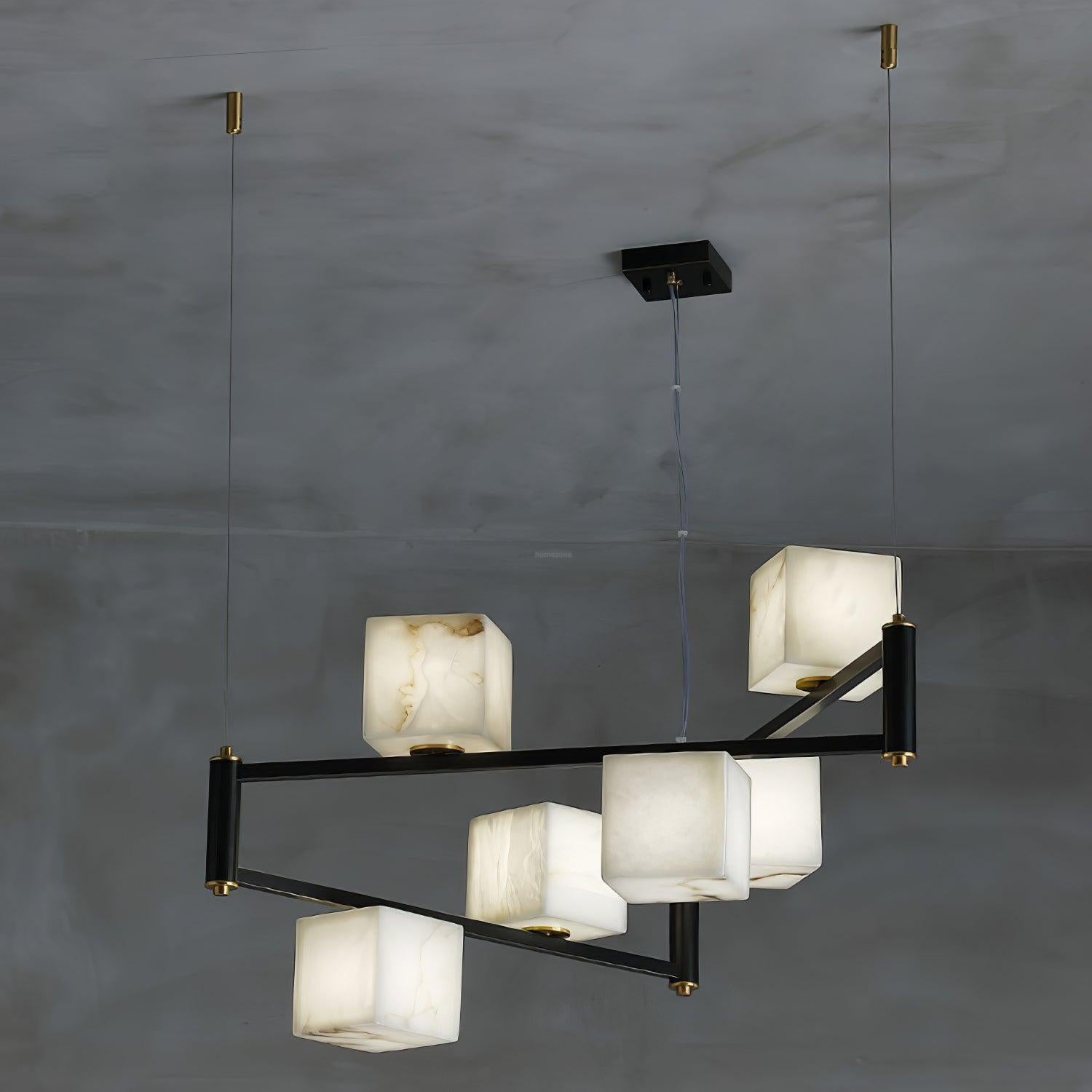 Alabaster Square Box Chandelier with 4/5/6/8/9 heads-6 Heads L 31.5" x W 31.5" x H 17.7" / L 80cm x W 80cm x H 45cm-Brass & Black & White-winglightingus