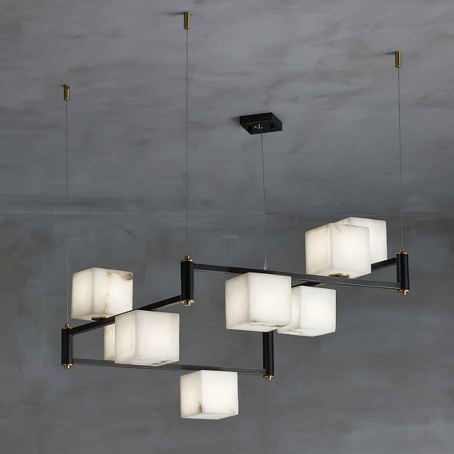 Alabaster Square Box Chandelier with 4/5/6/8/9 heads-8 Heads L 36.6" x W 36.6" x H 17.7" / L 93cm x W 93cm x H 45cm-Brass & Black & White-winglightingus