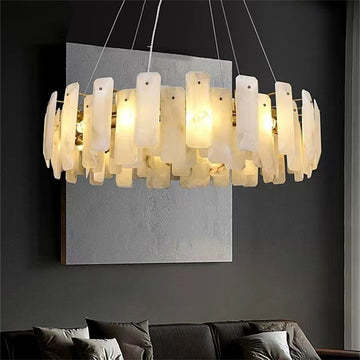August Marble alabaster Round chandelier-31"D-winglightingus