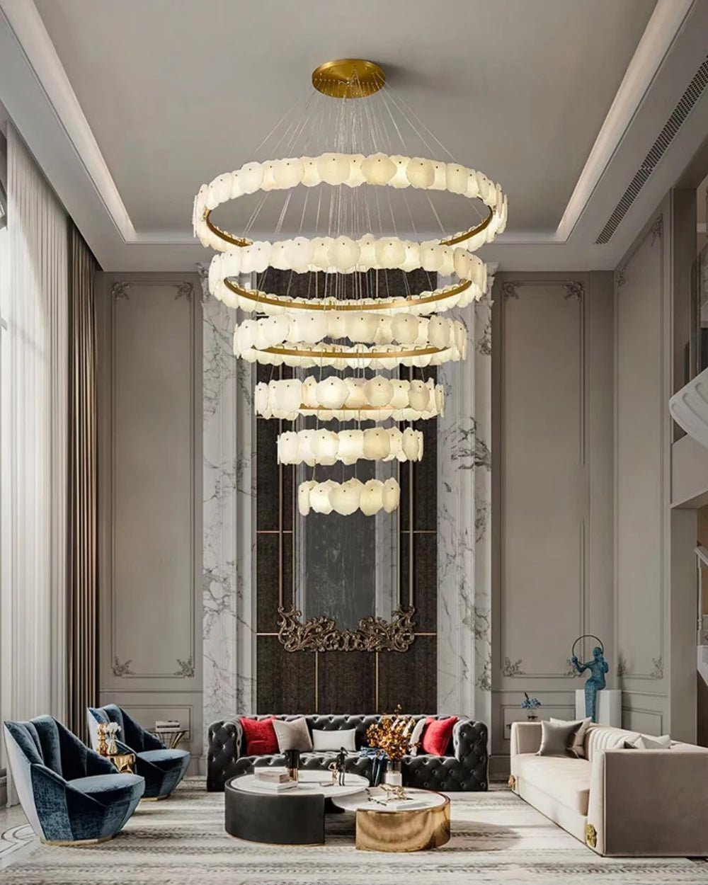 winglightingus Tiered Circular Alabaster Chandelier - Ø47"xH79"GoldWarm Whitewinglightingus