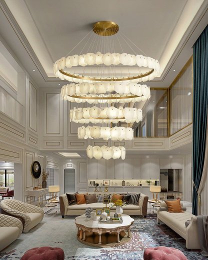 winglightingus Tiered Circular Alabaster Chandelier - Ø47"xH79"GoldWarm Whitewinglightingus