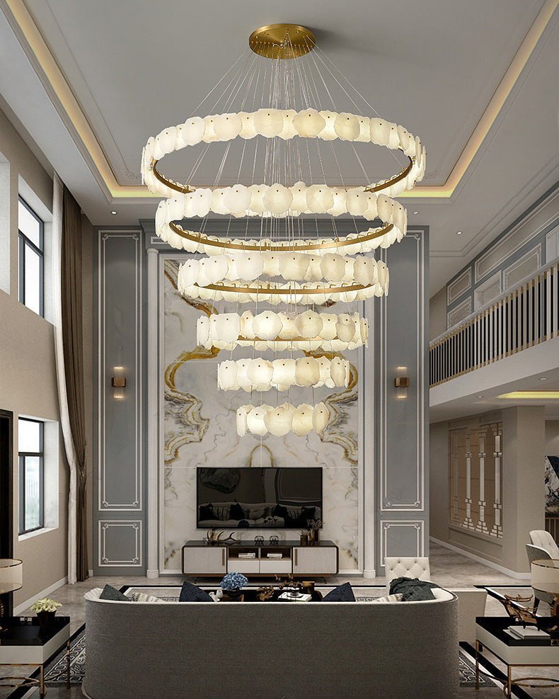 winglightingus Tiered Circular Alabaster Chandelier - Ø47"xH79"GoldWarm Whitewinglightingus