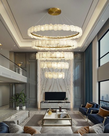 winglightingus Tiered Circular Alabaster Chandelier - Ø47"xH79"GoldWarm Whitewinglightingus