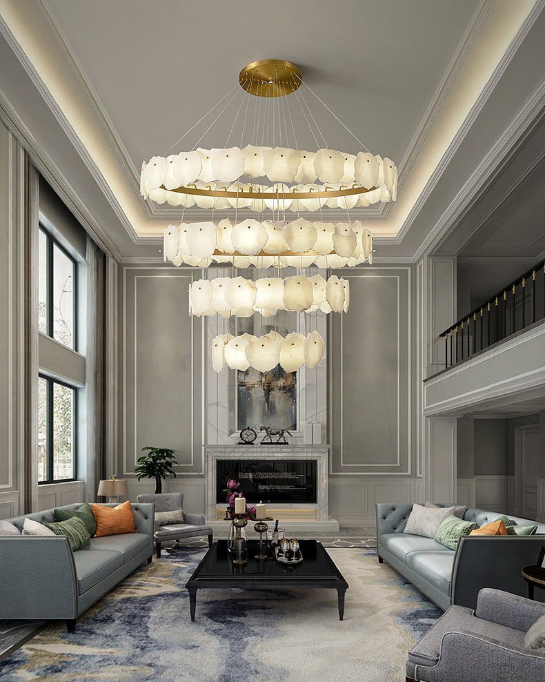 winglightingus Tiered Circular Alabaster Chandelier - Ø47"xH79"GoldWarm Whitewinglightingus
