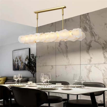 Carlos Alabaster Modern Snowflake Linear Chandelier Over Dining Table chandelier Kevin Studio Inc