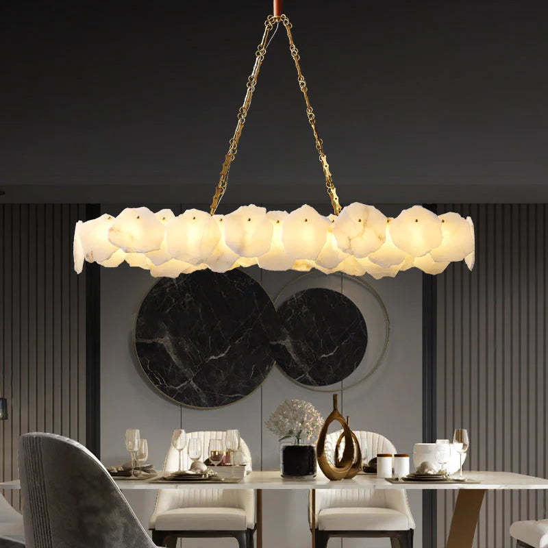 Carlos Alabaster Modern Snowflake Linear Chandelier with Chain chandelier Kevin Studio Inc