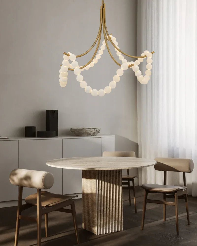 Cluster String Alabaster Beads Semi Flush Chandelier in Brass & Black Metal Rod - D117*H92CM/D46"*H36"Cool Light (6000K)Brasswinglightingus