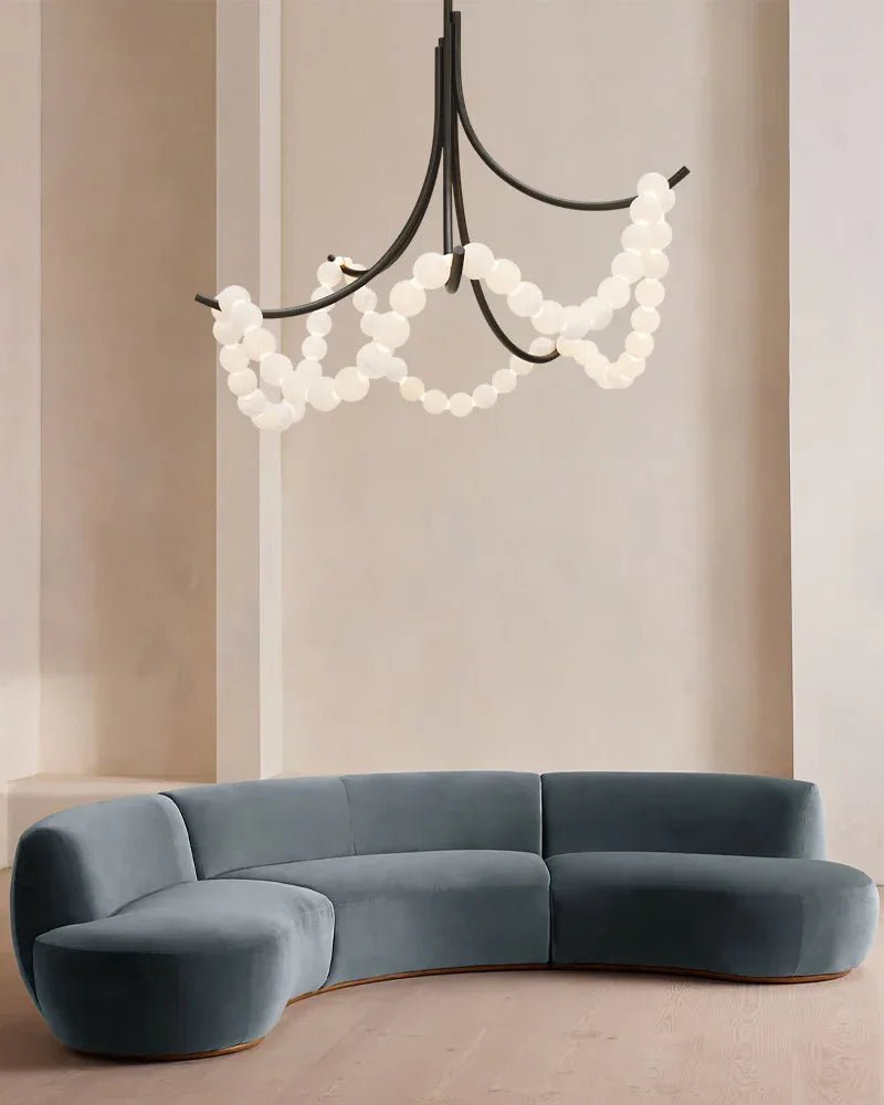 Cluster String Alabaster Beads Semi Flush Chandelier in Brass & Black Metal Rod - D117*H92CM/D46"*H36"Cool Light (6000K)Brasswinglightingus
